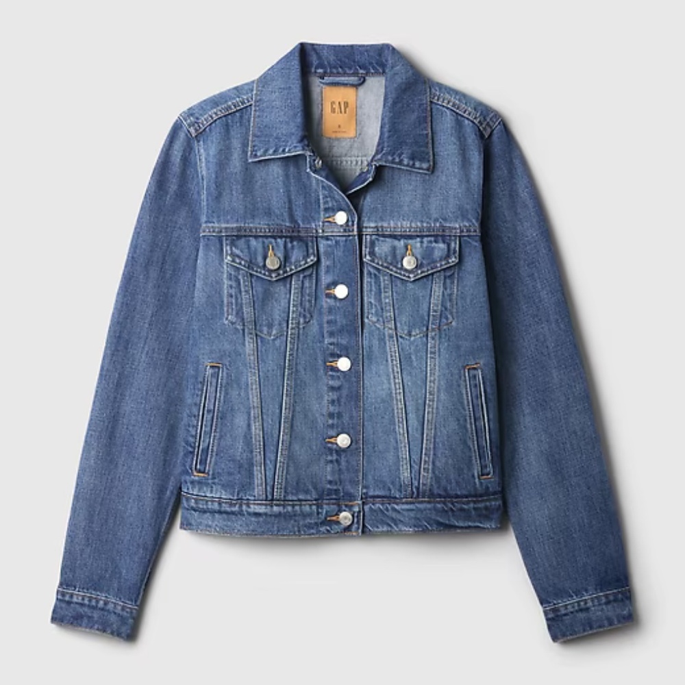 Gap Women’s Icon Denim Jean Jacket with Washwell in Dark Indigo Blue Sz Medium